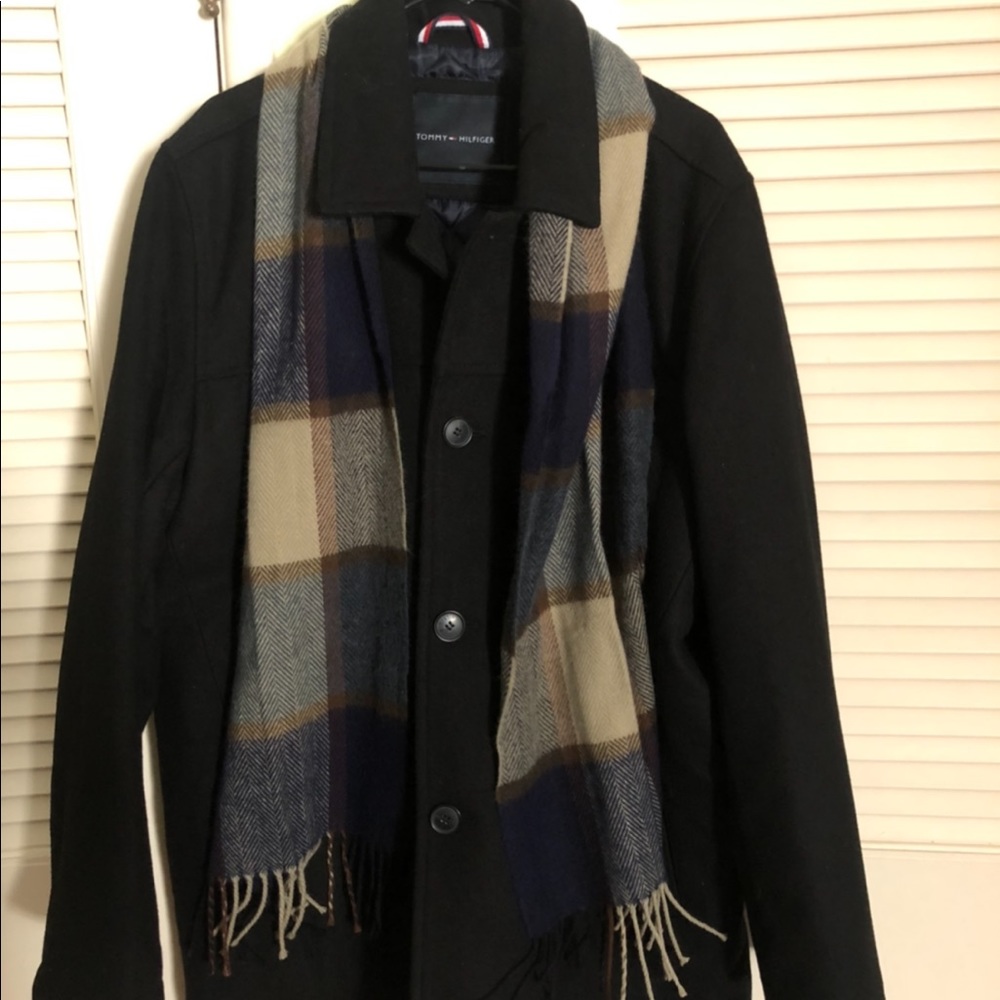 Tommy Hilfiger Melton Wool Walking Coat with Scarf